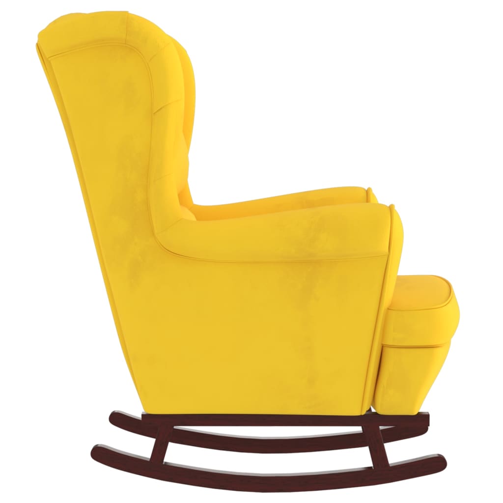 Fauteuil à bascule pieds en bois massif d'hévéa Jaune Velours Fauteuils à bascule vidaXL   