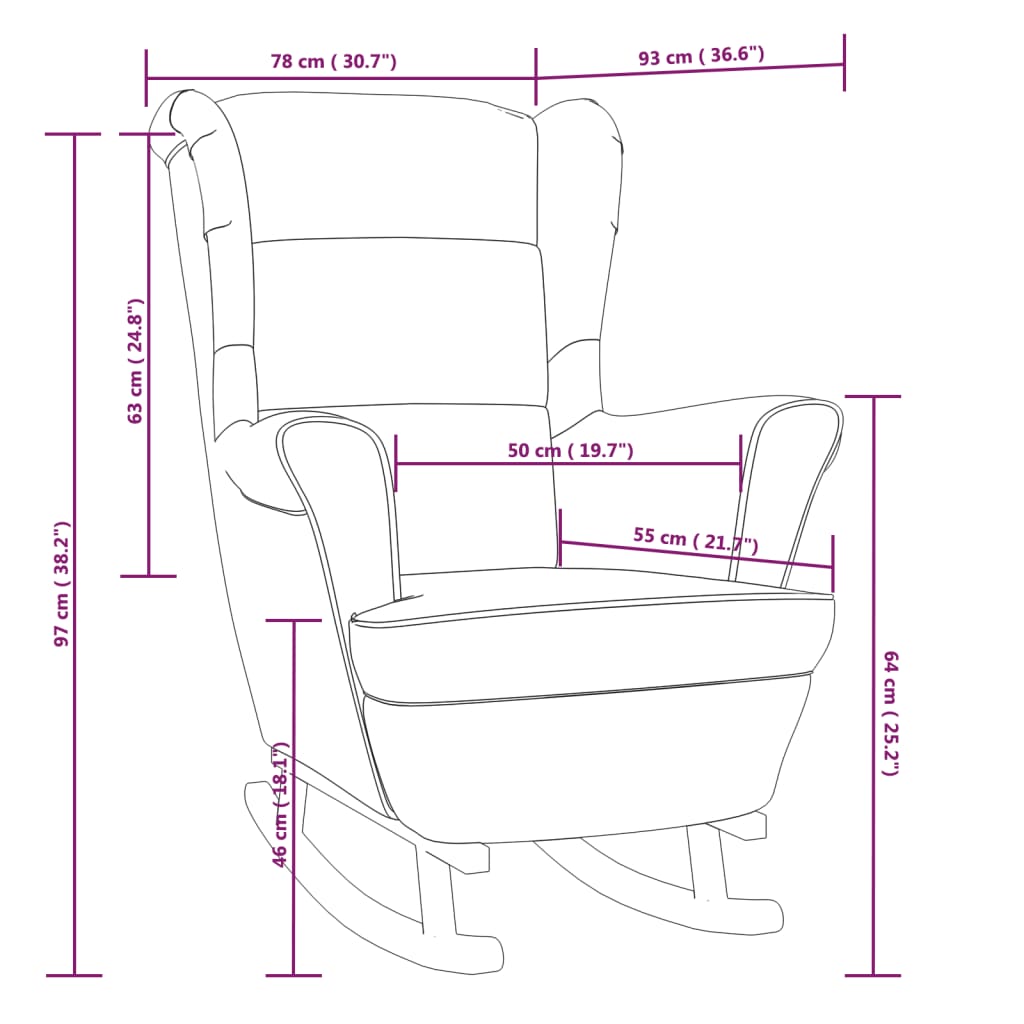 Fauteuil à bascule pieds en bois massif d'hévéa Jaune Velours Fauteuils à bascule vidaXL   