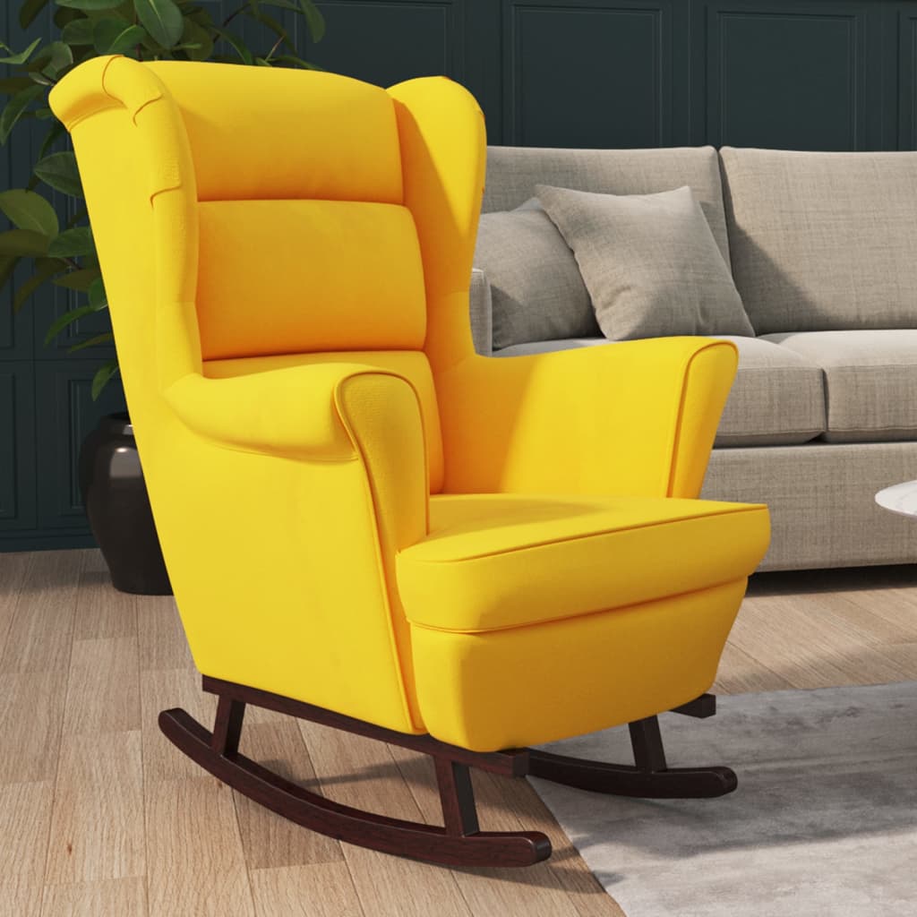 Fauteuil à bascule pieds en bois massif d'hévéa Jaune Velours Fauteuils à bascule vidaXL   