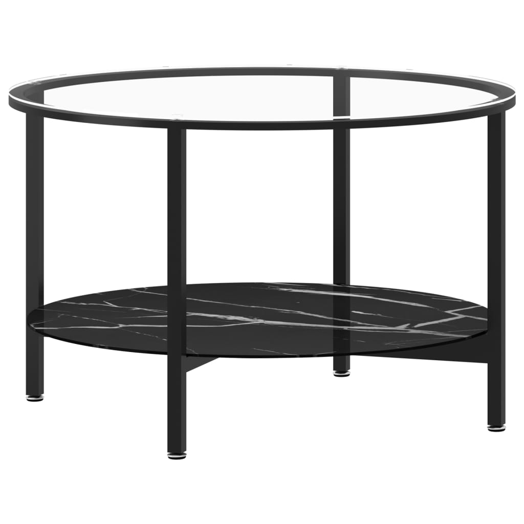 Table à thé Noir et marbre noir 70 cm Verre trempé - Xios Store SNC