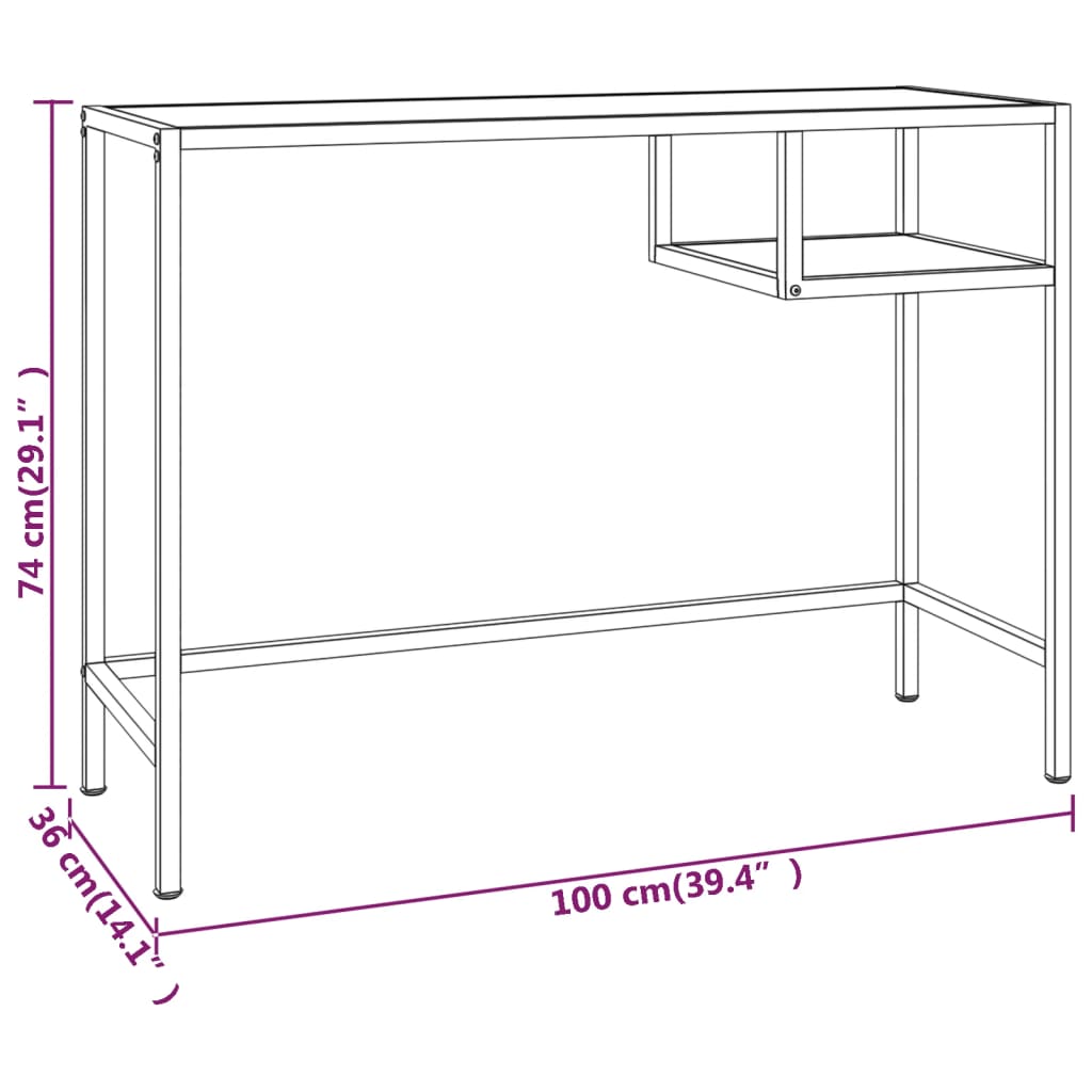 Bureau d'ordinateur Marbre noir 100x36x74 cm Verre trempé Bureaux vidaXL   