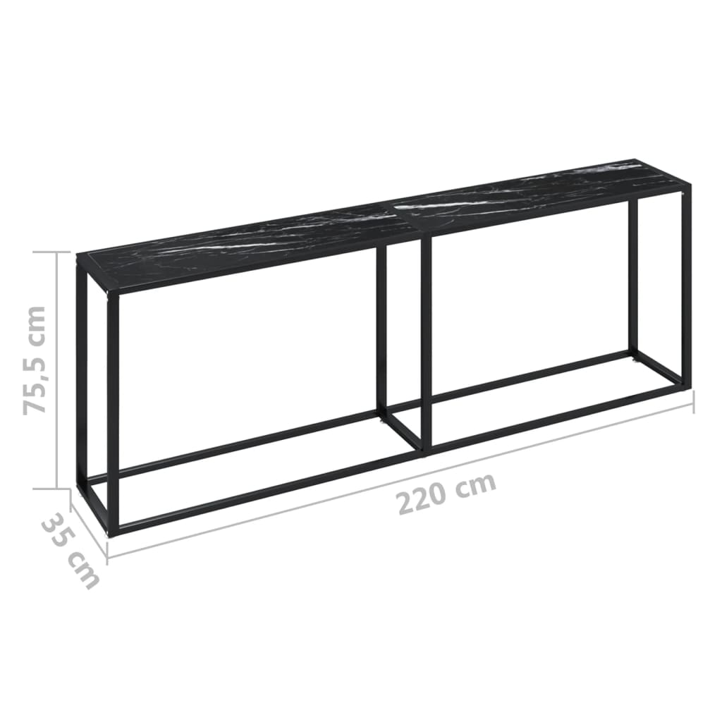 Table console Marbre noir 220x35x75,5 cm Verre trempé Tables d'appoint vidaXL