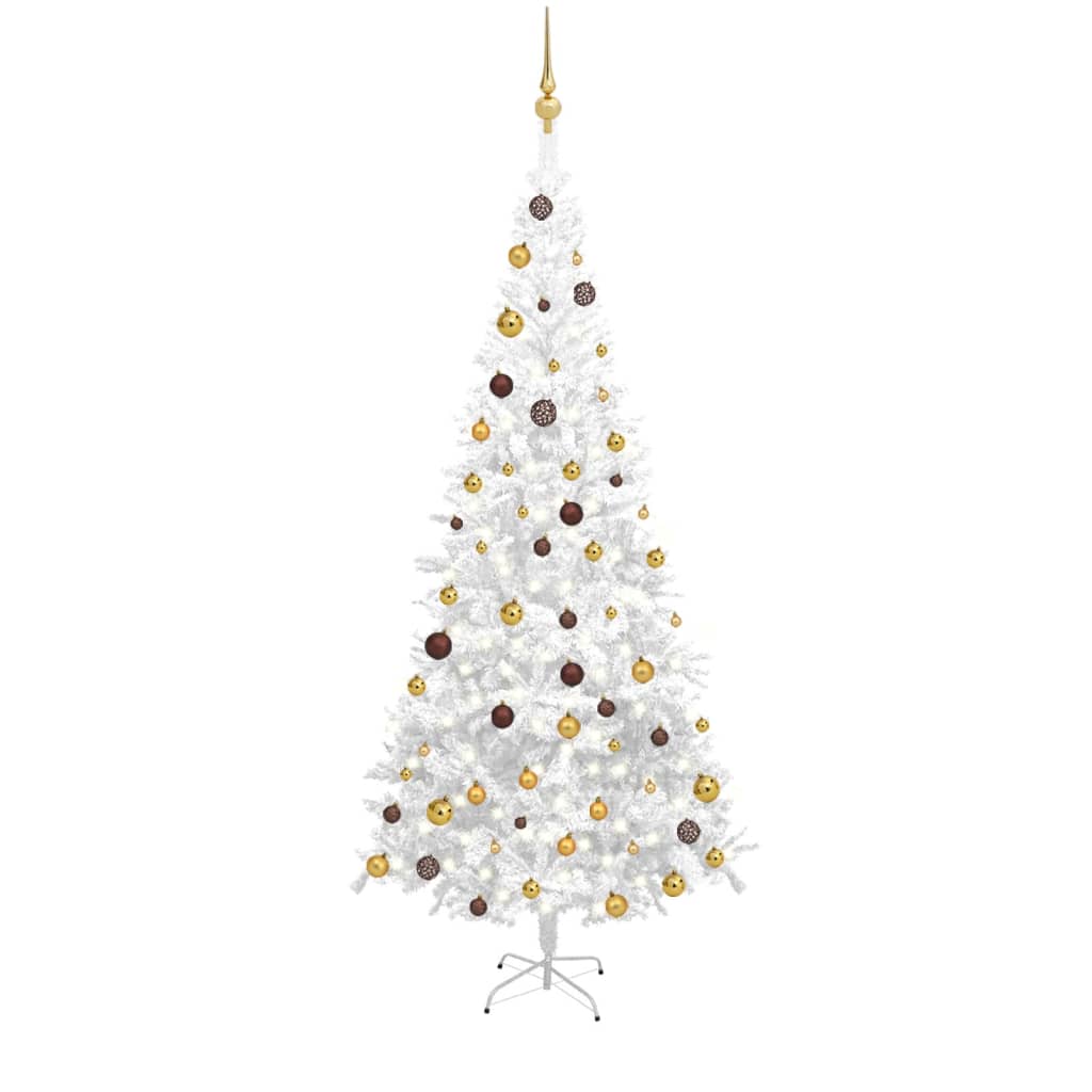 Arbre de Noël artificiel pré-éclairé et boules L 240 cm blanc - Xios Store SNC