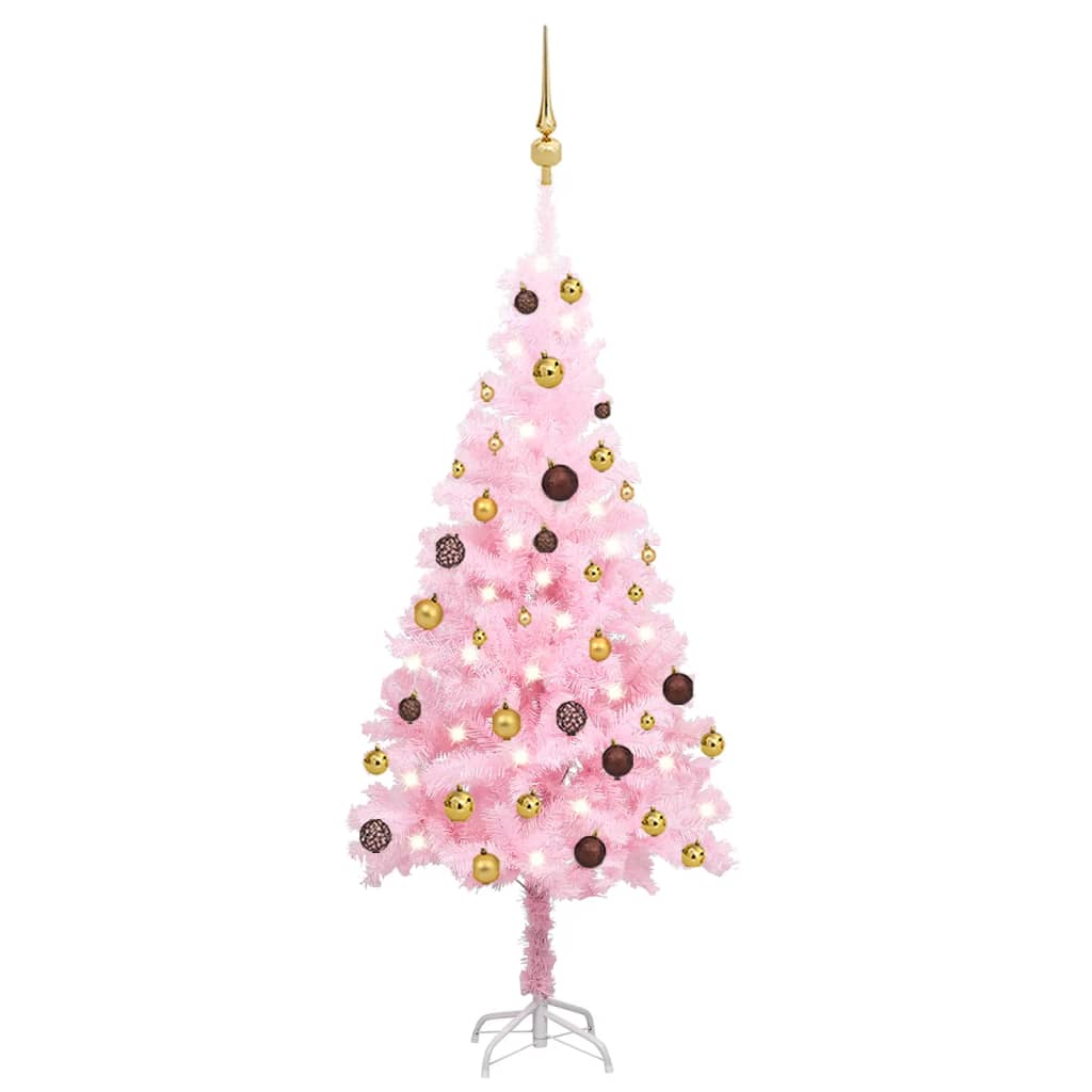 Arbre de Noël artificiel pré-éclairé et boules rose 120 cm PVC - Xios Store SNC