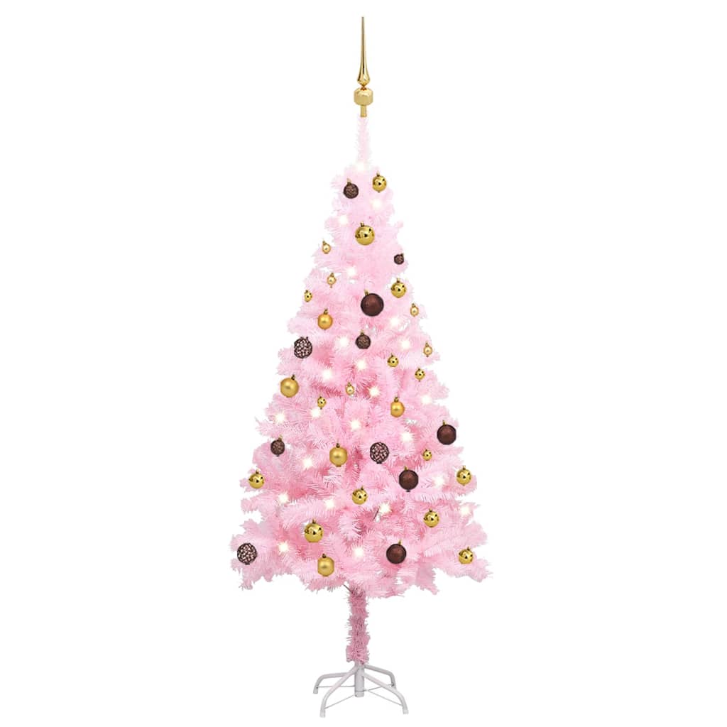 Arbre de Noël artificiel pré-éclairé et boules rose 150 cm PVC - Xios Store SNC