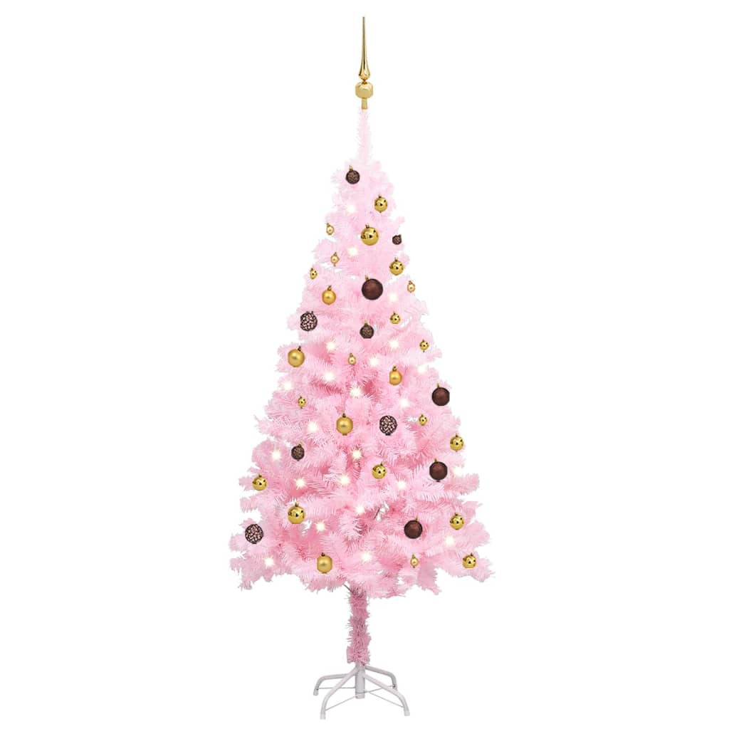 Arbre de Noël artificiel pré-éclairé et boules rose 180 cm PVC - Xios Store SNC