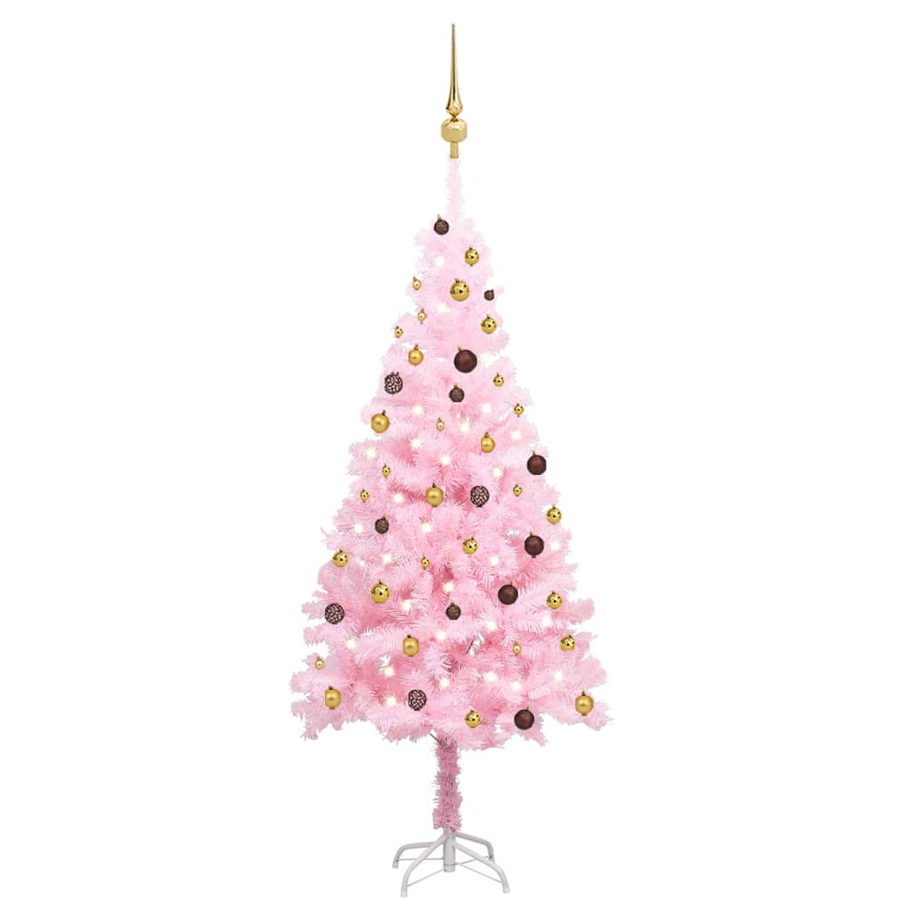 Arbre de Noël artificiel pré-éclairé et boules rose 210 cm PVC - Xios Store SNC