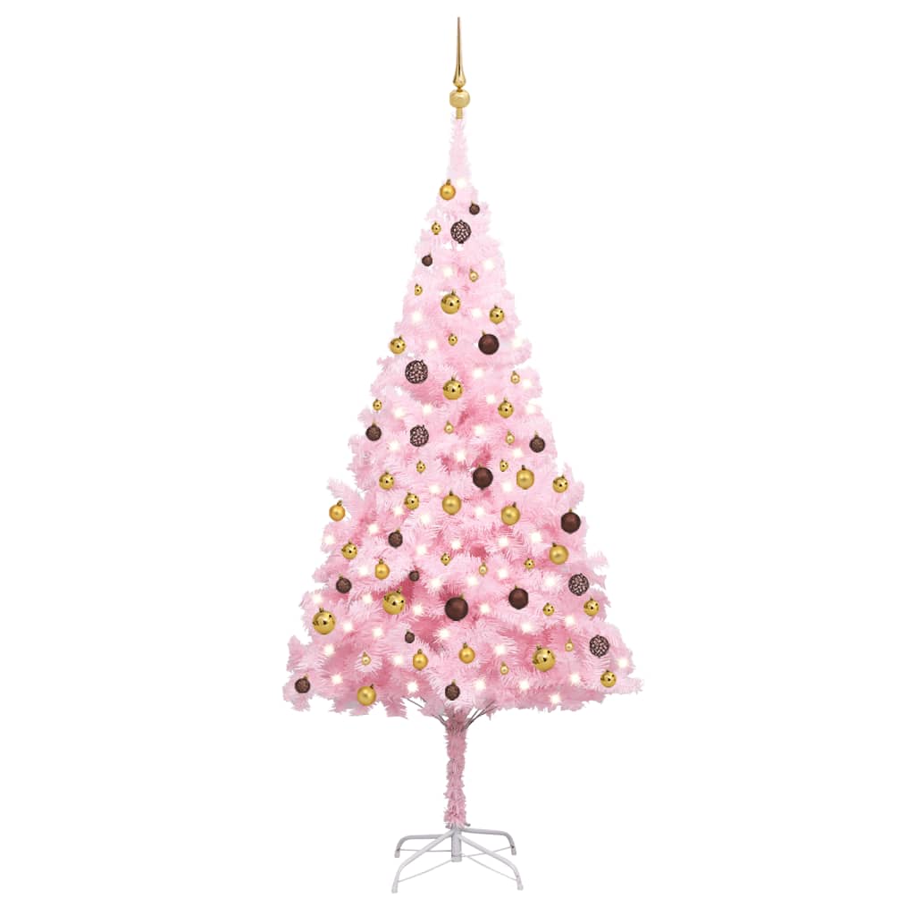 Arbre de Noël artificiel pré-éclairé et boules rose 240 cm PVC - Xios Store SNC