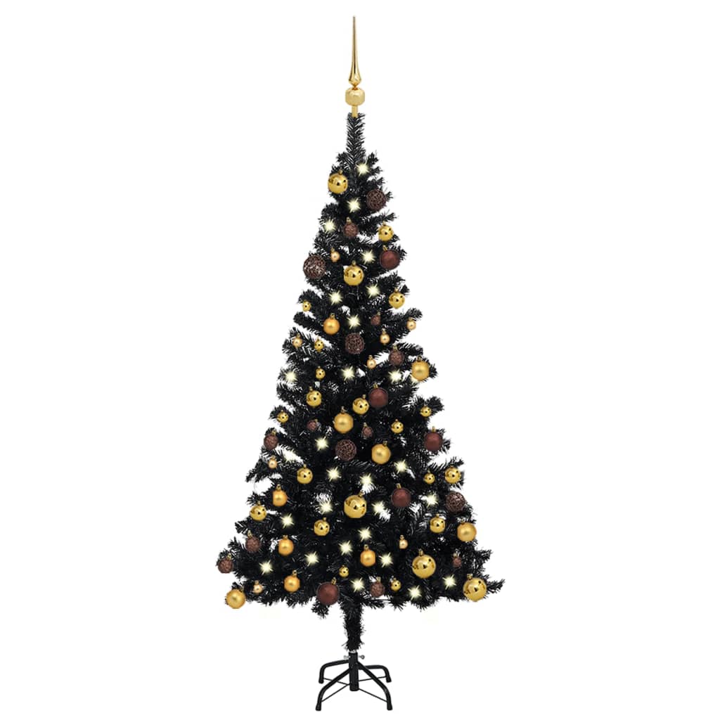 Arbre de Noël artificiel pré-éclairé et boules noir 120 cm PVC - Xios Store SNC