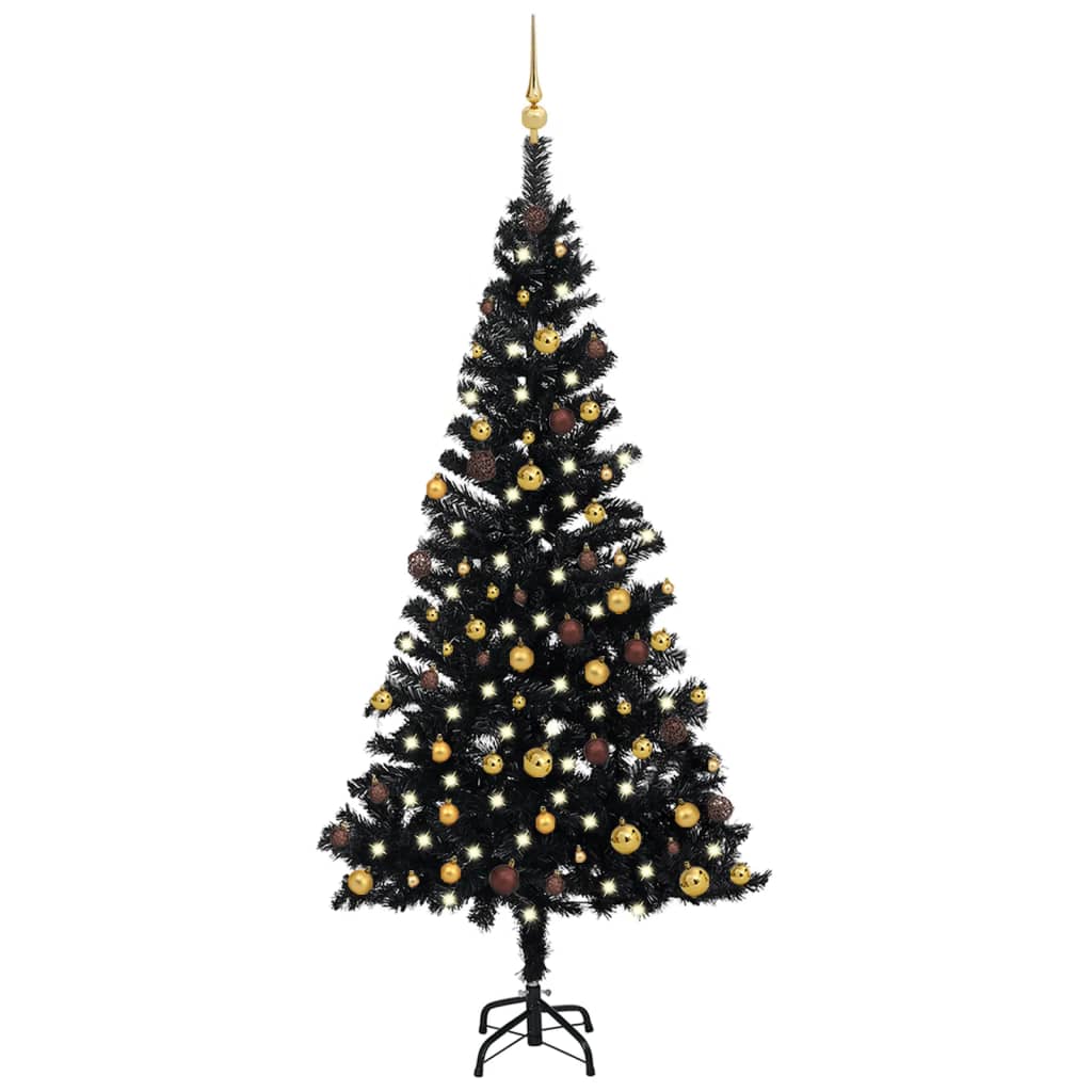 Arbre de Noël artificiel pré-éclairé et boules noir 150 cm PVC - Xios Store SNC