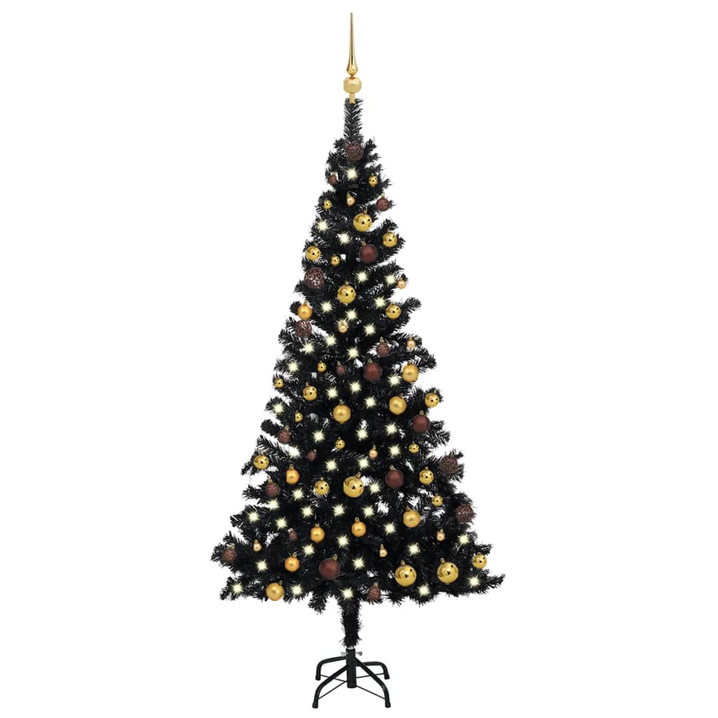 Arbre de Noël artificiel pré-éclairé et boules noir 180 cm PVC - Xios Store SNC