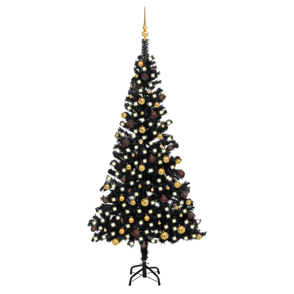 Arbre de Noël artificiel pré-éclairé et boules noir 210 cm PVC - Xios Store SNC