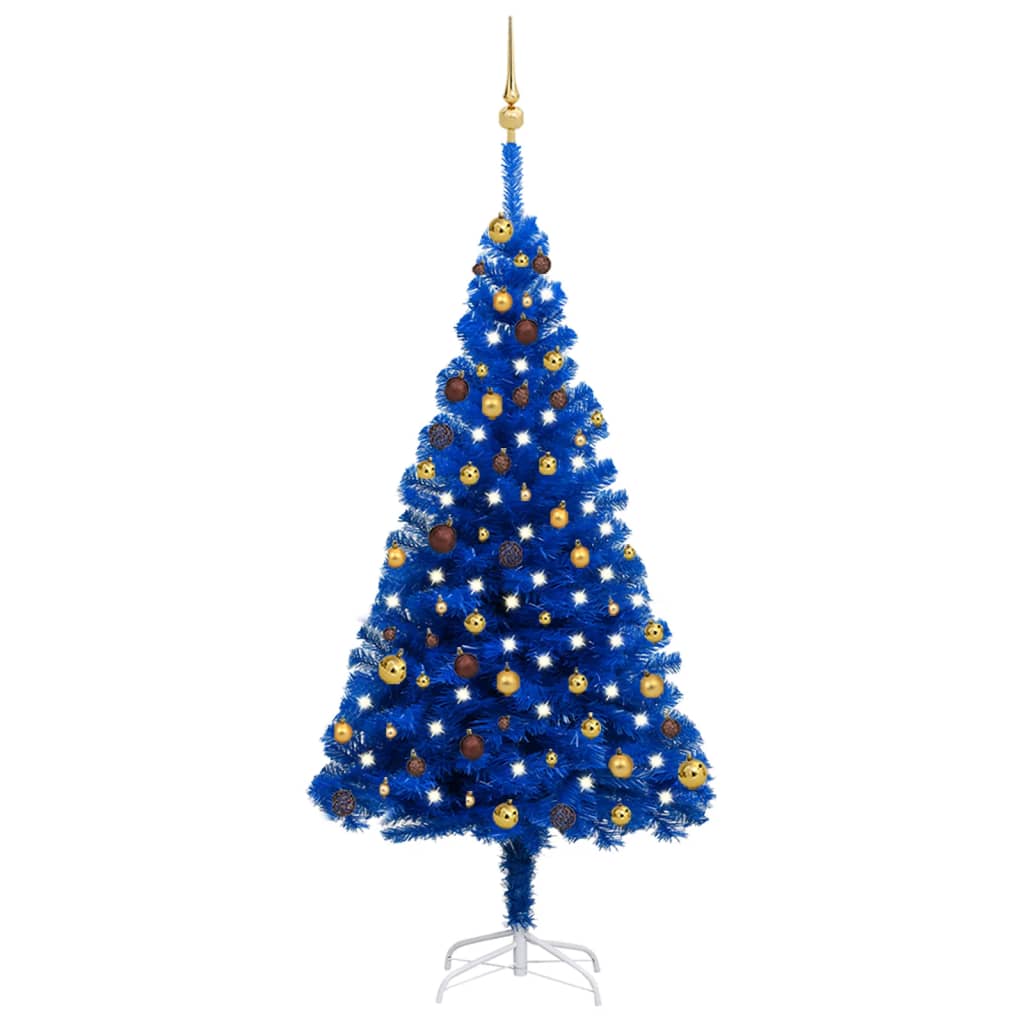 Arbre de Noël artificiel pré-éclairé et boules bleu 180 cm PVC - Xios Store SNC