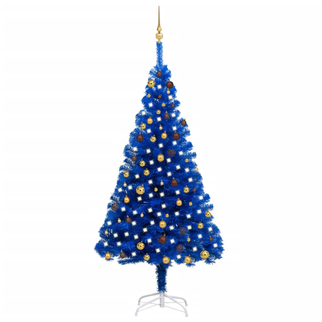 Arbre de Noël artificiel pré-éclairé et boules bleu 210 cm PVC - Xios Store SNC