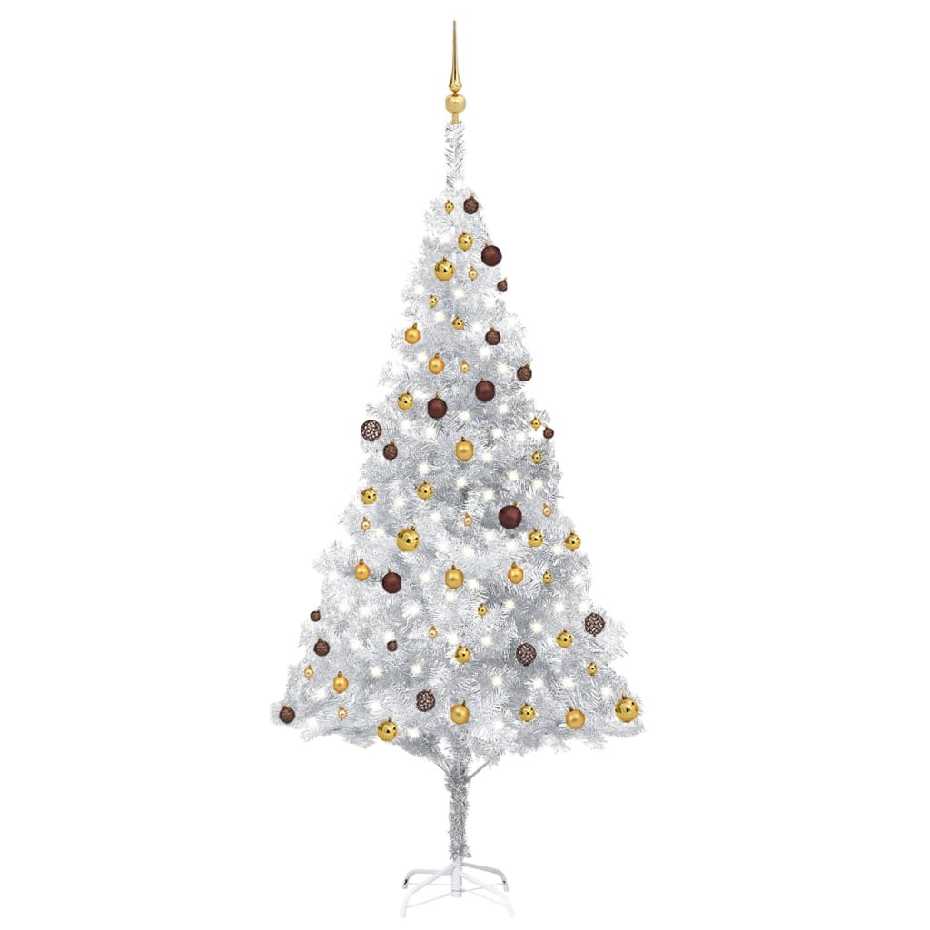 Arbre de Noël artificiel pré-éclairé/boules argenté 240 cm PET - Xios Store SNC