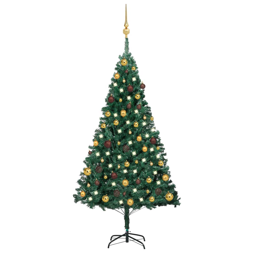 Arbre de Noël artificiel pré-éclairé et boules vert 150 cm PVC - Xios Store SNC