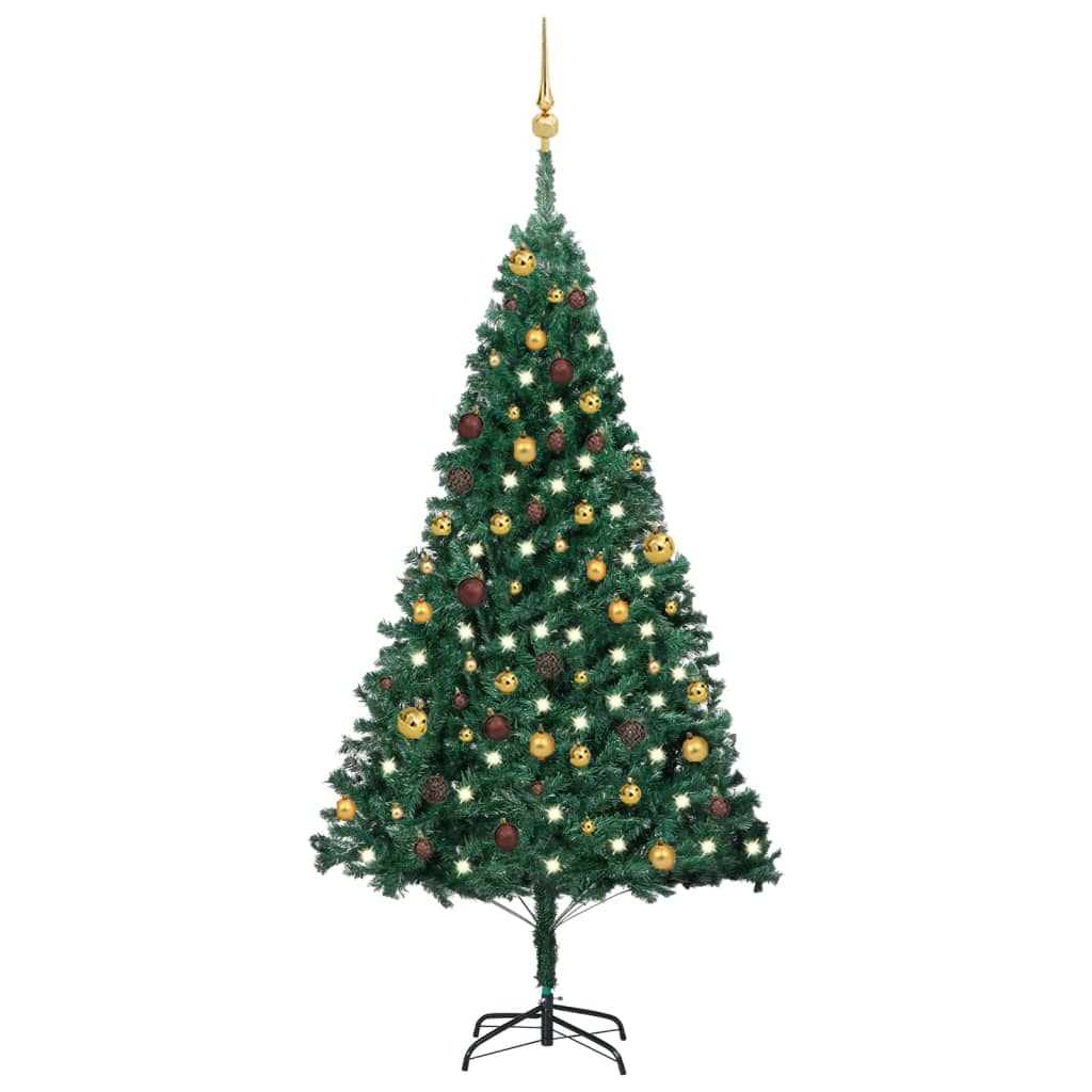 Arbre de Noël artificiel pré-éclairé et boules vert 180 cm PVC - Xios Store SNC