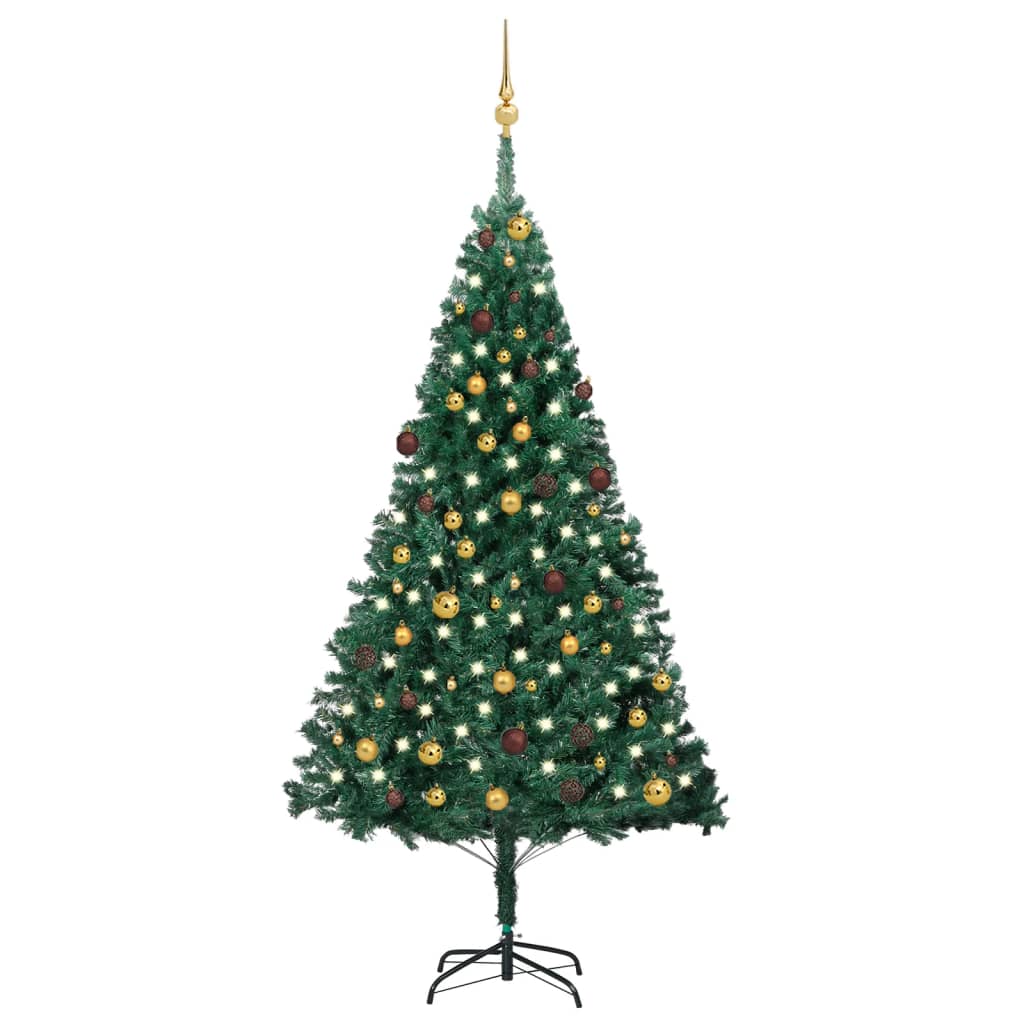 Arbre de Noël artificiel pré-éclairé et boules vert 210 cm PVC - Xios Store SNC