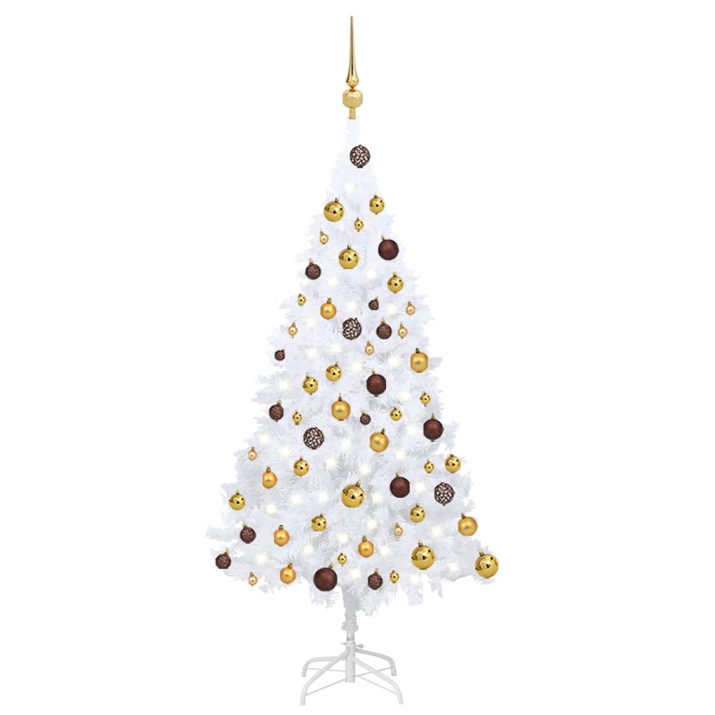 Arbre de Noël artificiel pré-éclairé et boules blanc 120 cm PVC - Xios Store SNC