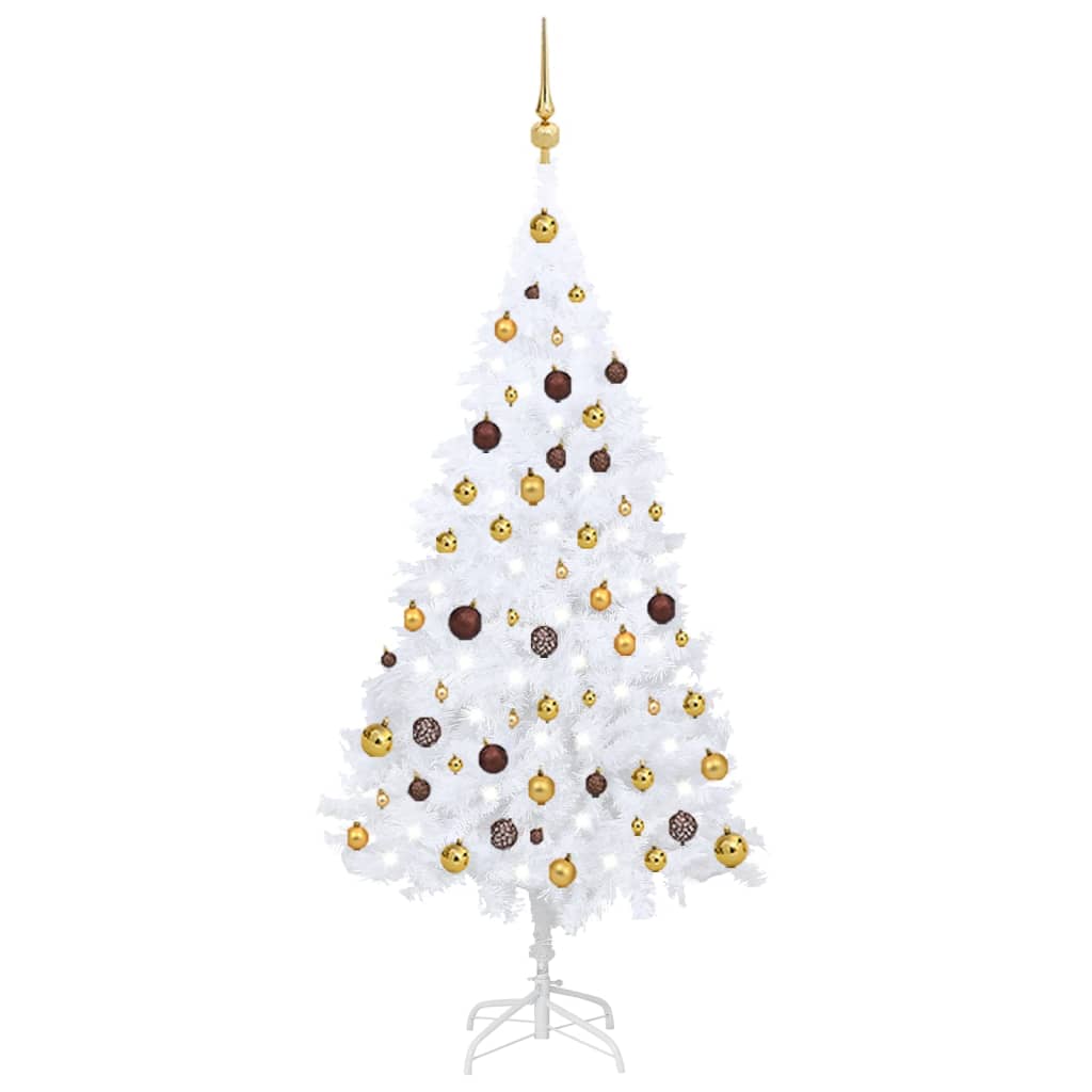 Arbre de Noël artificiel pré-éclairé et boules blanc 150 cm PVC - Xios Store SNC