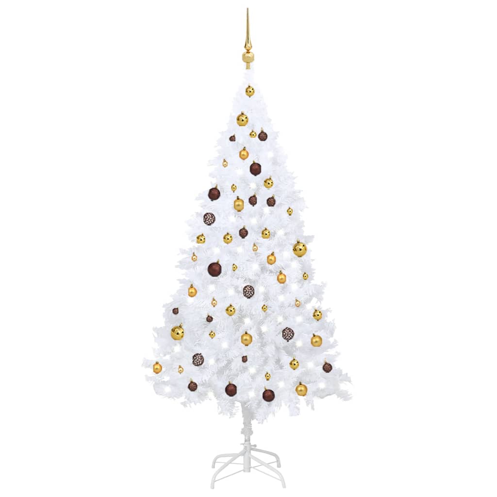 Arbre de Noël artificiel pré-éclairé et boules blanc 180 cm PVC - Xios Store SNC