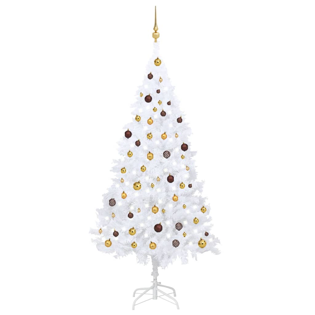 Arbre de Noël artificiel pré-éclairé et boules blanc 210 cm PVC - Xios Store SNC