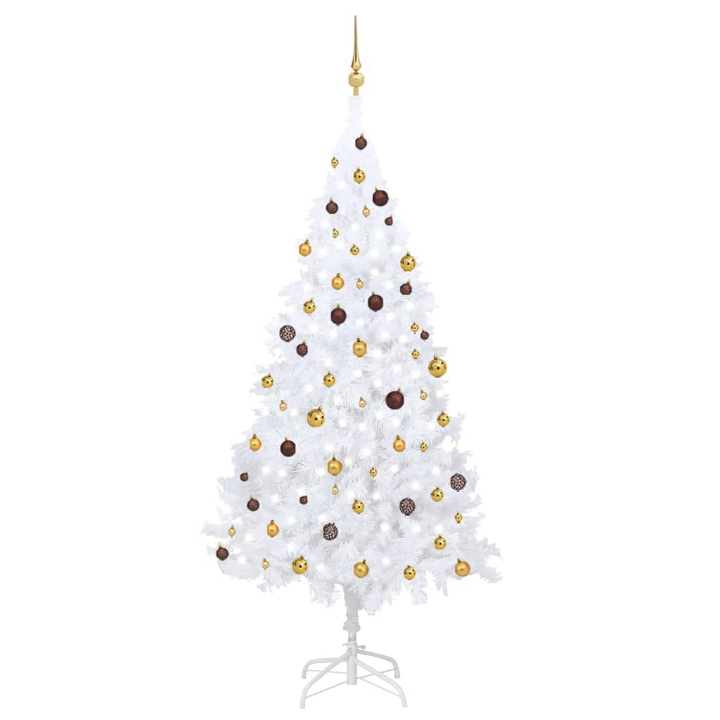 Arbre de Noël artificiel pré-éclairé et boules blanc 240 cm - Xios Store SNC