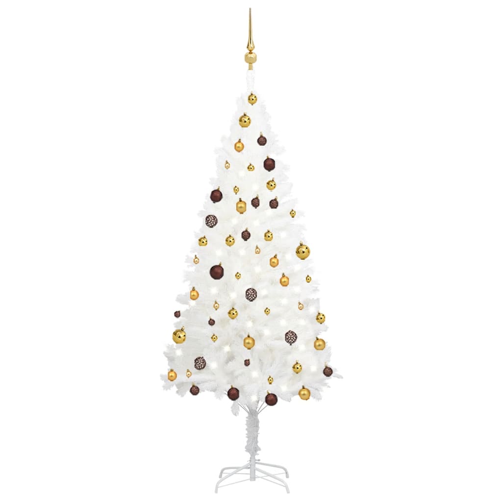 Arbre de Noël artificiel pré-éclairé et boules blanc 180 cm - Xios Store SNC