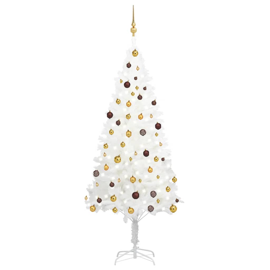 Arbre de Noël artificiel pré-éclairé et boules blanc 210 cm - Xios Store SNC