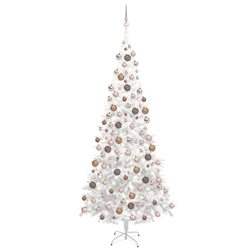 Arbre de Noël artificiel pré-éclairé et boules L 240 cm blanc - Xios Store SNC