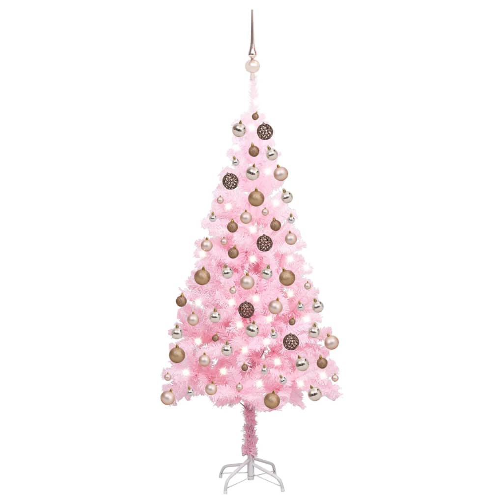 Arbre de Noël artificiel pré-éclairé et boules rose 120 cm PVC - Xios Store SNC