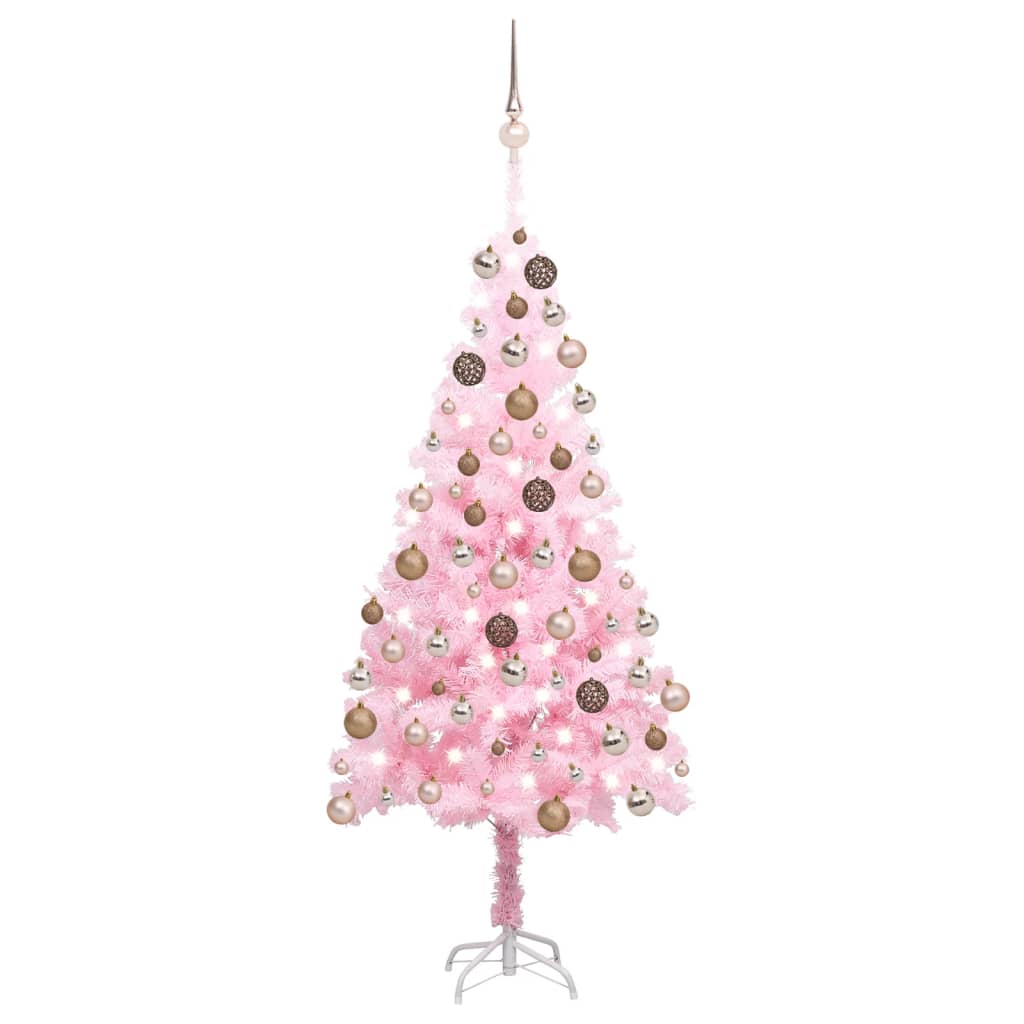 Arbre de Noël artificiel pré-éclairé et boules rose 150 cm PVC - Xios Store SNC