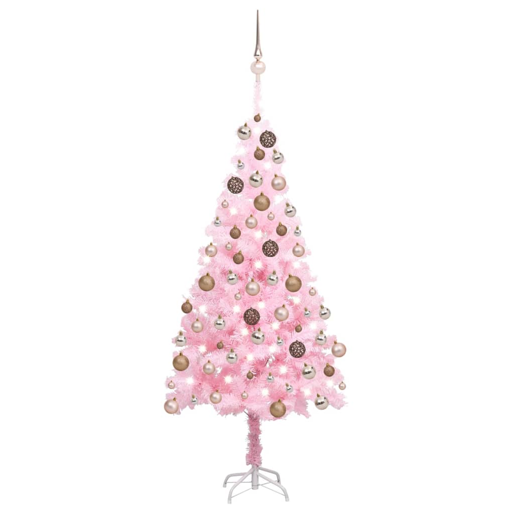 Arbre de Noël artificiel pré-éclairé et boules rose 180 cm PVC - Xios Store SNC