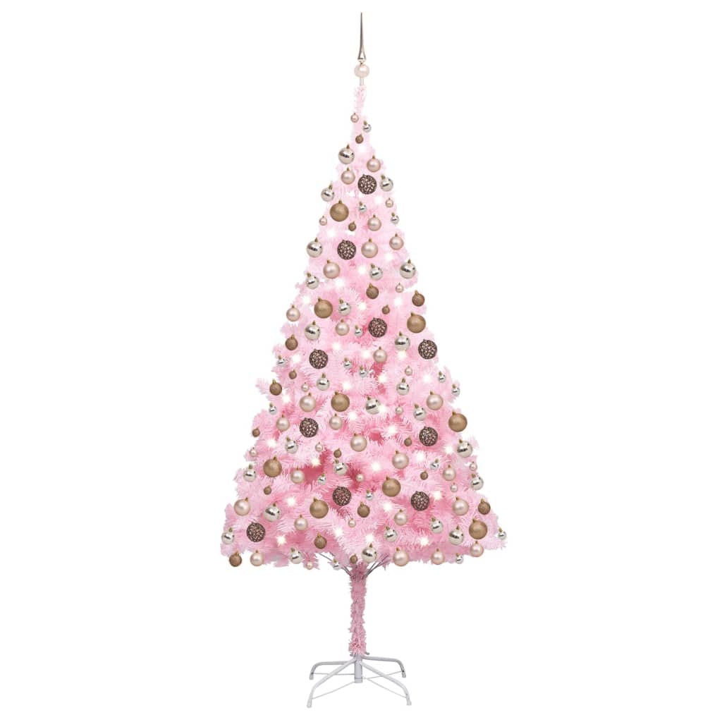 Arbre de Noël artificiel pré-éclairé et boules rose 210 cm PVC - Xios Store SNC