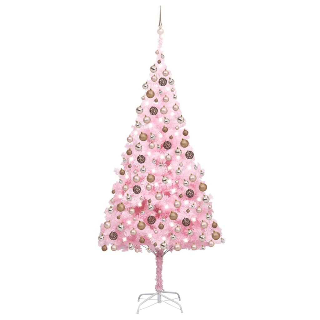 Arbre de Noël artificiel pré-éclairé et boules rose 240 cm PVC - Xios Store SNC