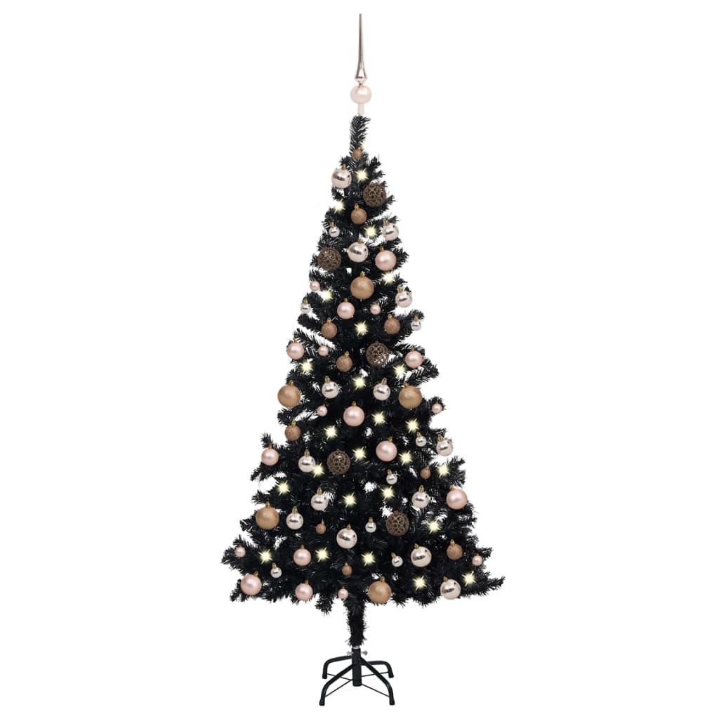 Arbre de Noël artificiel pré-éclairé et boules noir 120 cm PVC - Xios Store SNC