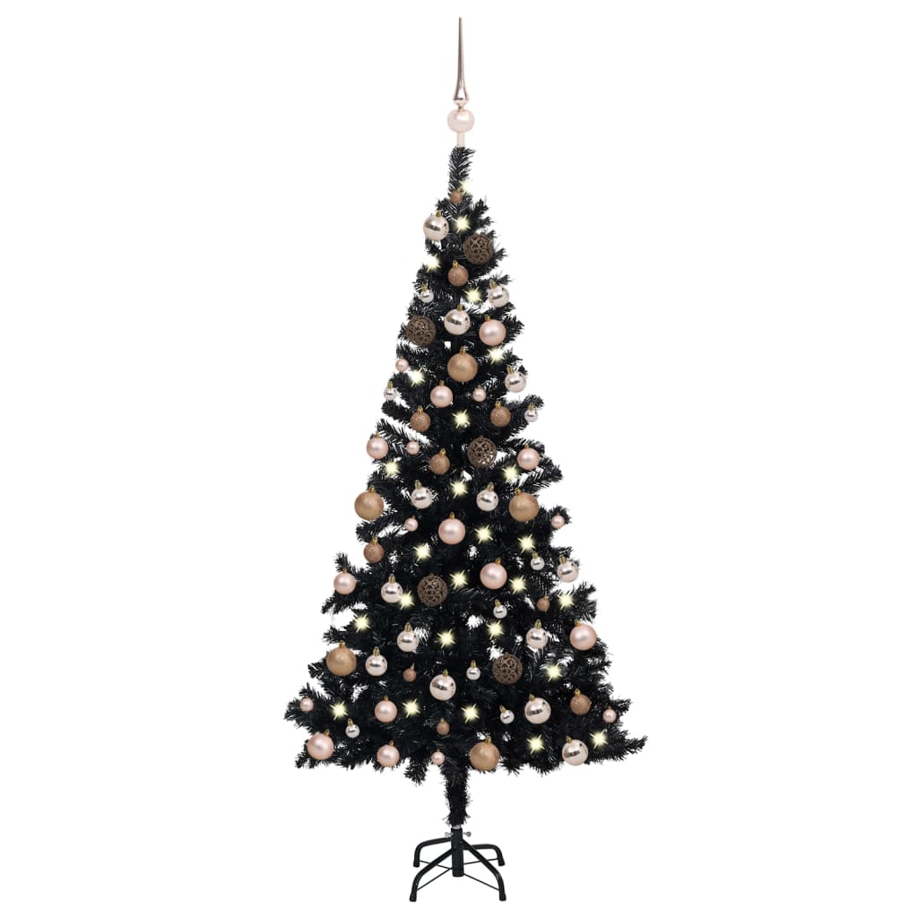 Arbre de Noël artificiel pré-éclairé et boules noir 150 cm PVC - Xios Store SNC