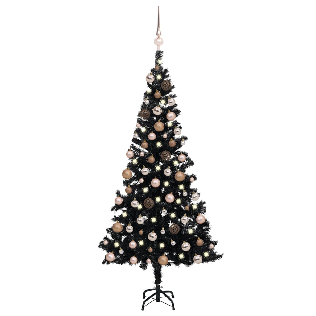 Arbre de Noël artificiel pré-éclairé et boules noir 180 cm PVC - Xios Store SNC