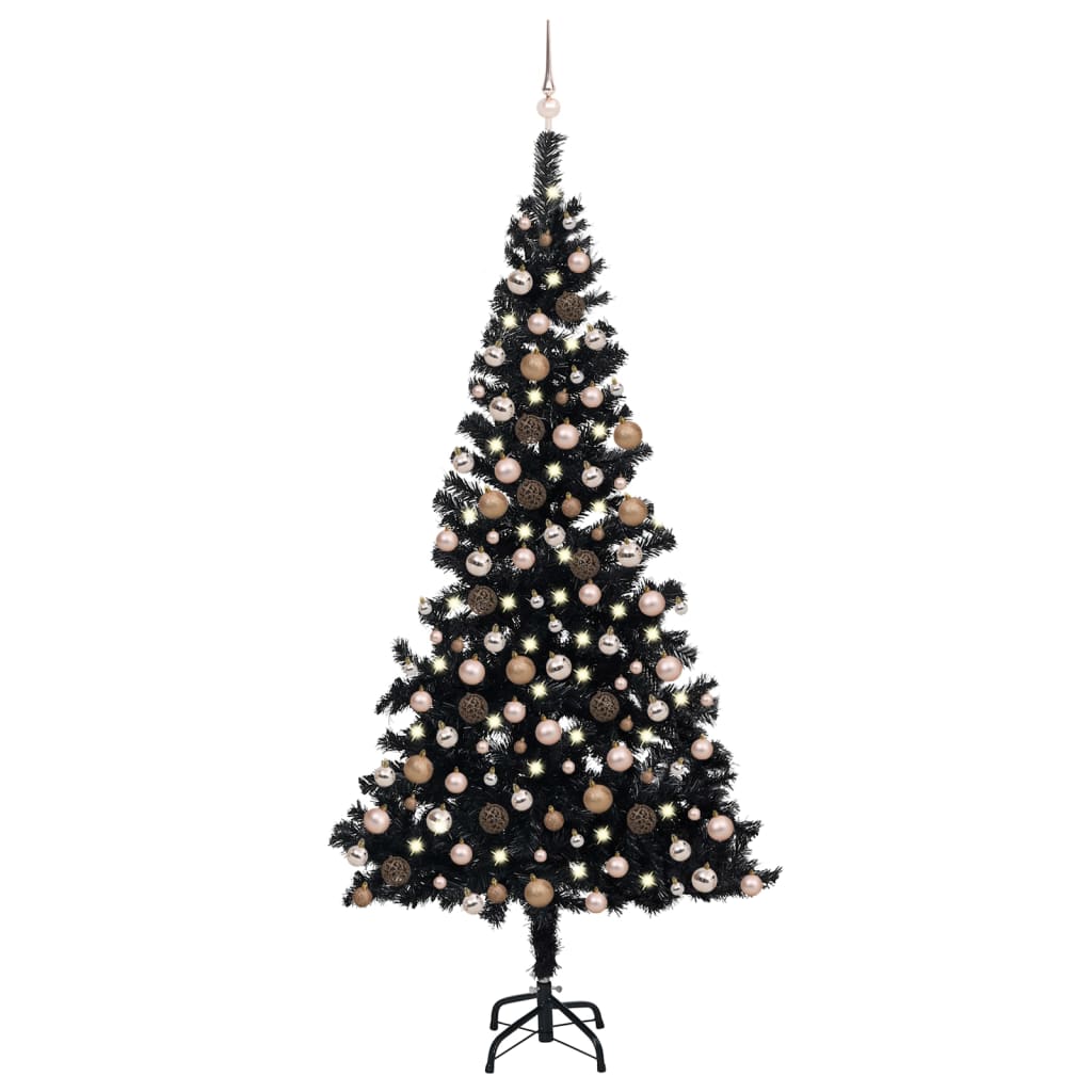 Arbre de Noël artificiel pré-éclairé et boules noir 210 cm PVC - Xios Store SNC