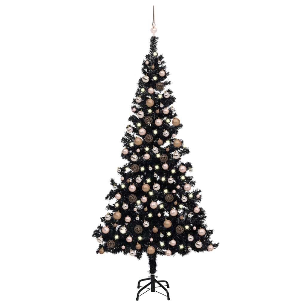 Arbre de Noël artificiel pré-éclairé et boules noir 240 cm PVC - Xios Store SNC