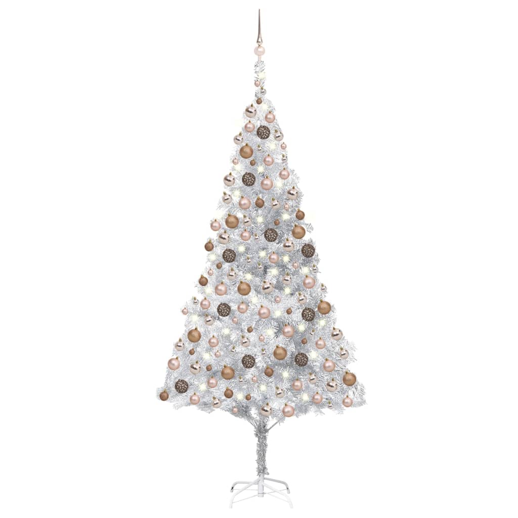 Arbre de Noël artificiel pré-éclairé/boules argenté 240 cm PET - Xios Store SNC