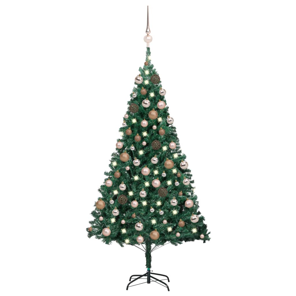 Arbre de Noël artificiel pré-éclairé et boules vert 150 cm PVC - Xios Store SNC