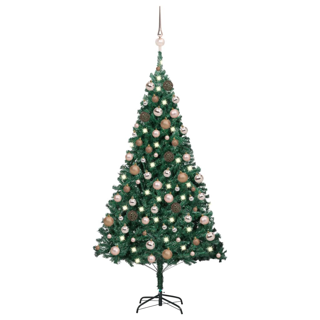 Arbre de Noël artificiel pré-éclairé et boules vert 180 cm PVC - Xios Store SNC