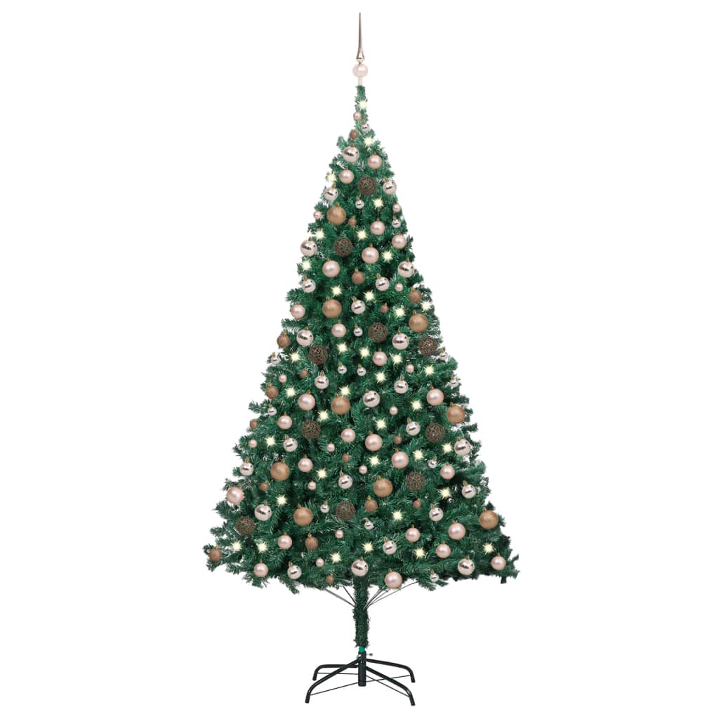 Arbre de Noël artificiel pré-éclairé et boules vert 210 cm PVC - Xios Store SNC