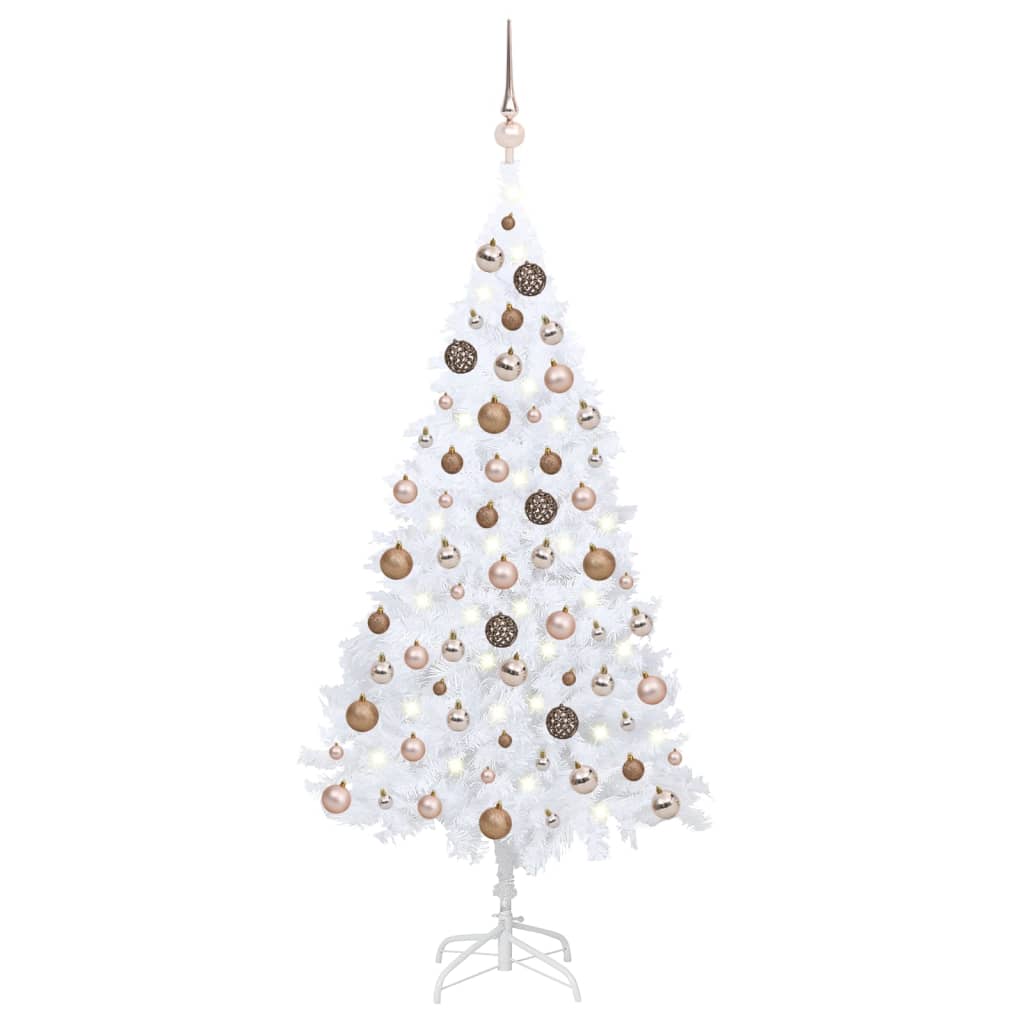 Arbre de Noël artificiel pré-éclairé et boules blanc 150 cm PVC - Xios Store SNC