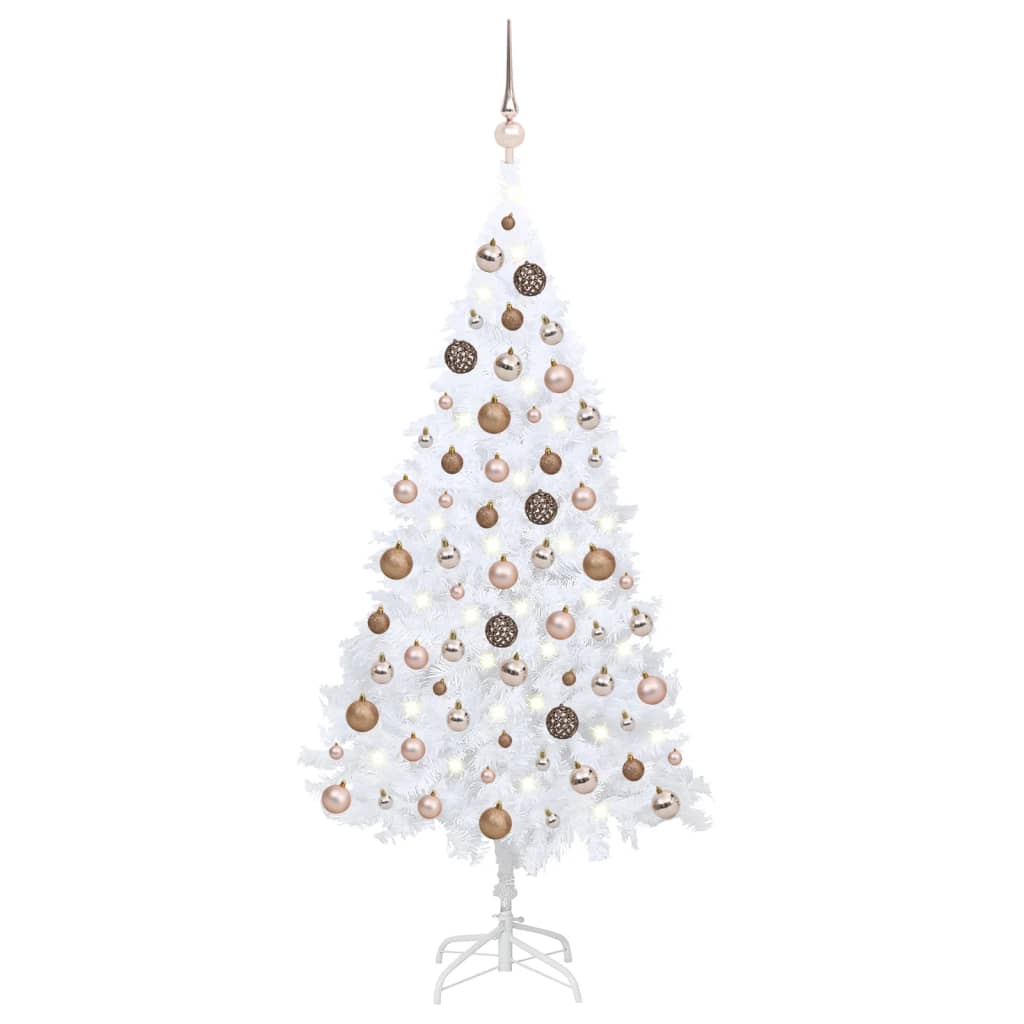 Arbre de Noël artificiel pré-éclairé et boules blanc 180 cm PVC - Xios Store SNC