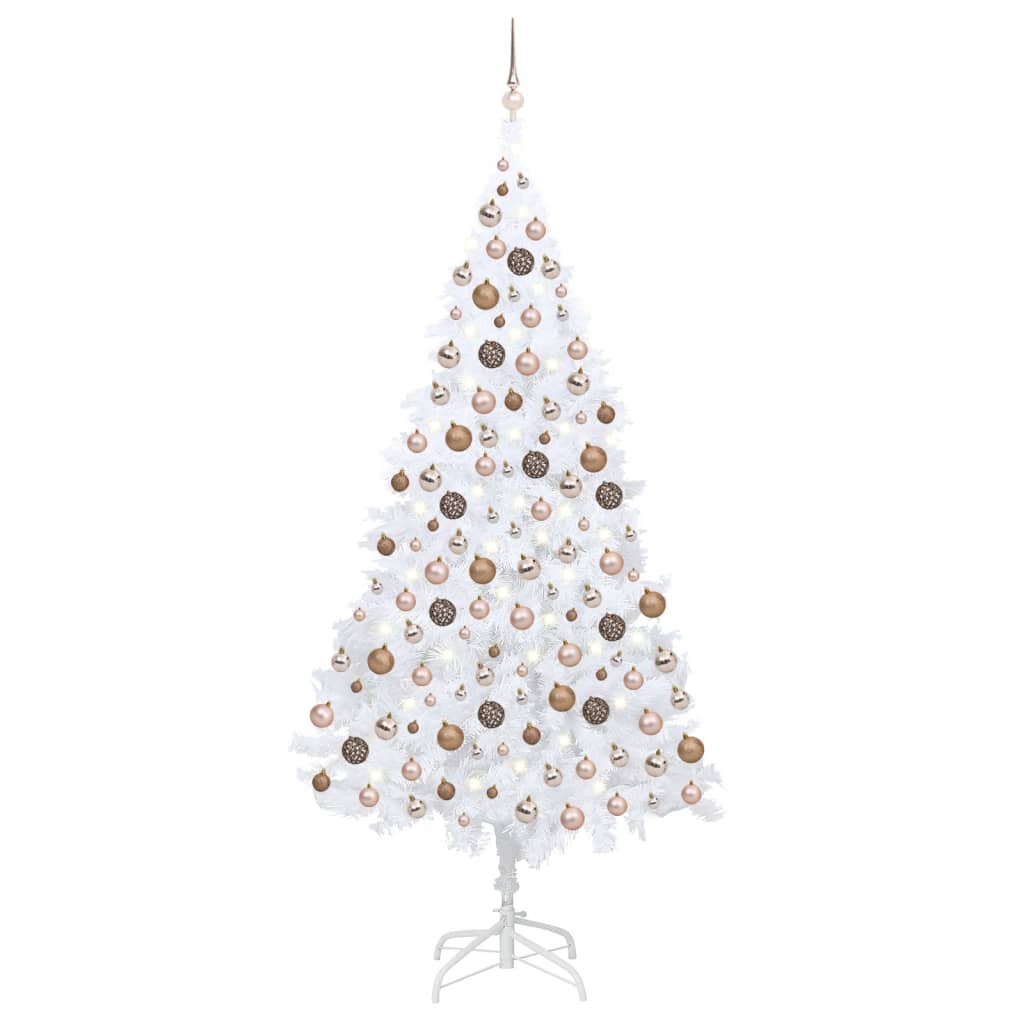 Arbre de Noël artificiel pré-éclairé et boules blanc 210 cm PVC - Xios Store SNC