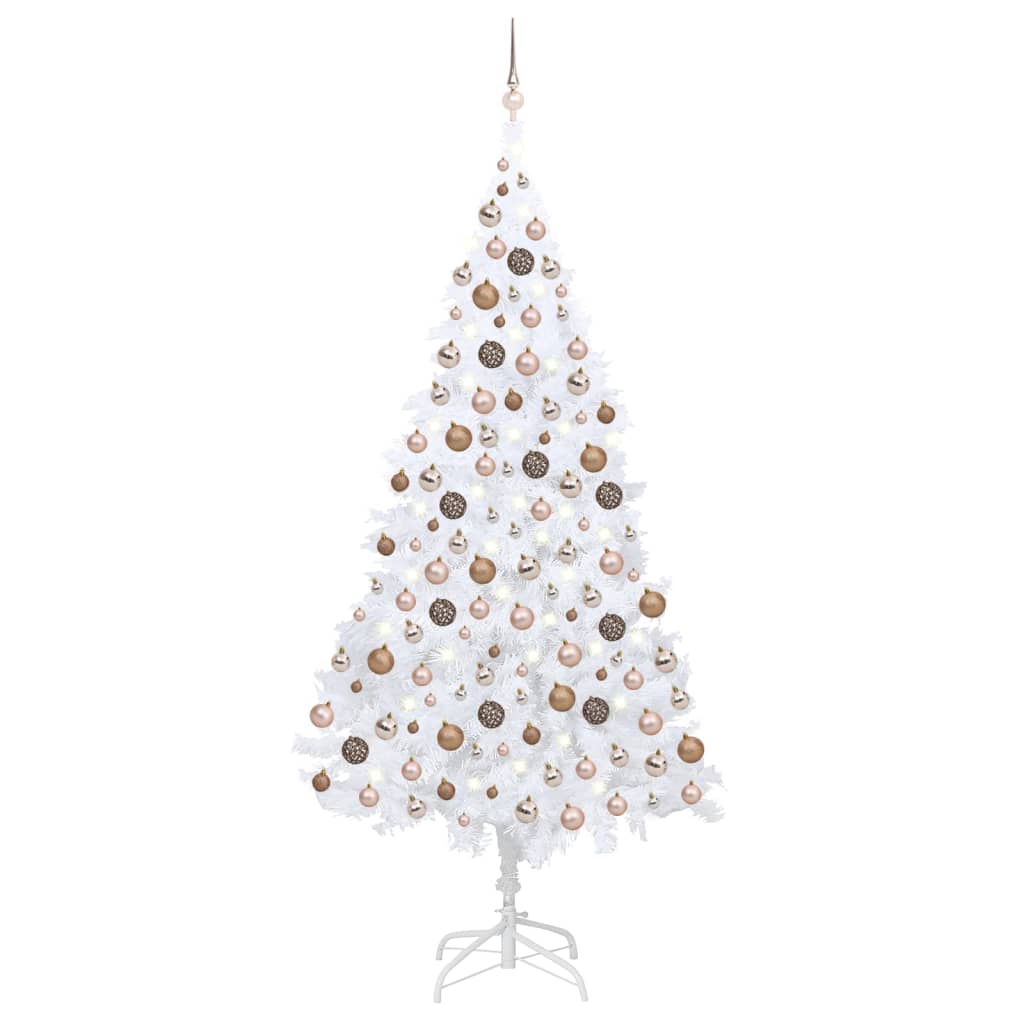 Arbre de Noël artificiel pré-éclairé et boules blanc 240 cm - Xios Store SNC