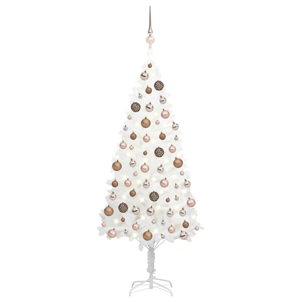 Arbre de Noël artificiel pré-éclairé et boules blanc 150 cm - Xios Store SNC