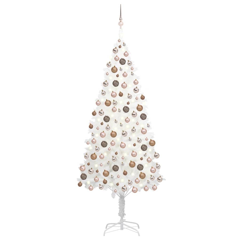 Arbre de Noël artificiel pré-éclairé et boules blanc 210 cm - Xios Store SNC